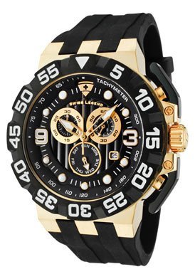 Men's Challenger Chronograph Black Dial Gold Tone IP Case Black Silicone