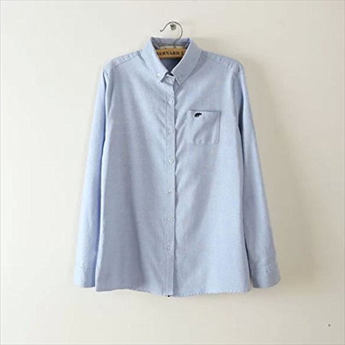 (フムフム) fumu fumu オックスフォードシャツ 2色 白 水色 ( 胸に像のワンポイント 刺繍 ) ブラウス 長袖 ボタンダウン 大人 きれいめ レディース クリスマス プレゼント上品 ギフト 森ガール ホワイト S M L XL XXL