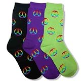 Peace Signs Multi 3 Pack Socks Black Purple Lime