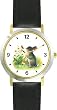 Bunny Rabbit & Butterfly with Flowers JP Animal - WATCHBUDDY&reg; DELUXE TWO-TONE THEME WATCH - Arabic Numbers - Black Leather Strap-Size-Large ( Men's Size or Jumbo Women's Size )