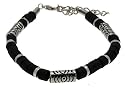 Mens Surf Surfer Metal & Black Bead Beads Bracelet Wristband - F