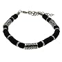 Mens Surf Surfer Metal & Black Bead Beads Bracelet Wristband - F