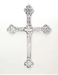 Polished Aluminum Wall Cross, Roman w/ Leaves-12.75h