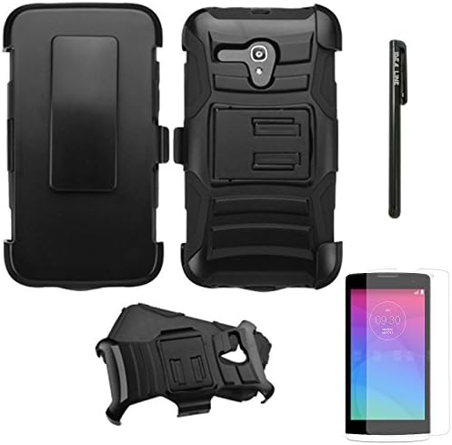 Onetouch Pop Nova LTE Case,Onetouch Pop Star 2 LTE Case,IDEA LINE INC(TM)For Alcatel onetouch Pop Star 2 LTE Pop Nova LTE A520L A521L,Black Skin Case Armor Shock Proof Heavy Duty With Swivel Belt Clip Cover with Stand Black Holster Case+Free Stylus Pen+Free HD Screen Protector(Black/Black)