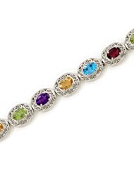14K White Gold Oval Multi Bracelet
