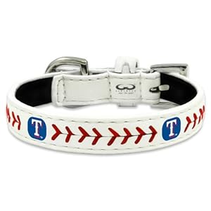 MLB Texas Rangers Classic Leather Baseball Dog Collar (Medium)
