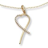 Miore Elongated Cross Over 18ct Yellow Gold Heart Pendant set with 17 Diamonds and 42cm Chain. M0867Y