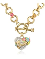 Juicy Couture Pave Heart and Flower Charm Necklace, 18"