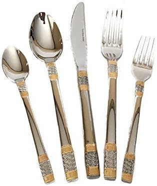 Florentia Collection 20-Piece Cutlery Set 'Principe' Luxury Surgical Stainless Steel Silverware Flatware Set 18/10, Service for 4, 24K Gold-Plated Hostess Serving Set by Joseph Sedgh