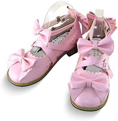 Lolita Punk Lovely Bowtie Princess Shoes Matt Pink 2.5 CM US 8.5