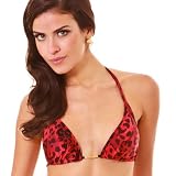 Flor de Sal Red Animal Print Ruffle Traingle Top Medium Red and Black