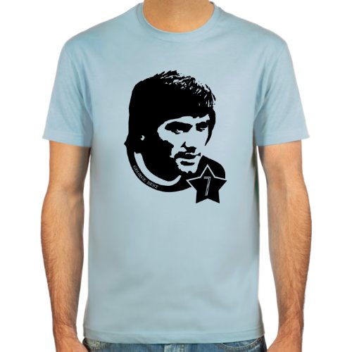 T-Shirt George Best ::: Farbauswahl: skyblue, sand, weiß oder deepred ::: Größen: S-XL ::: Fußball-Kult
