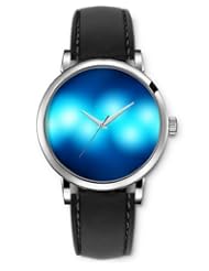 SPRAWL Aanalog Fashion Series Silver Ladies Watches of Genuine Black Leather Strap,Unique Wrist Watch for Women Girls Designed with Fuzzy blue balls