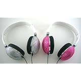 2 Pack/Set of Pink and Silver Crystal Bling Rhinestone DJ Over-Ear Headphones
