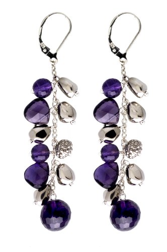 .925 Sterling Silver Designer Amethyst and Grape Cluster Earring
