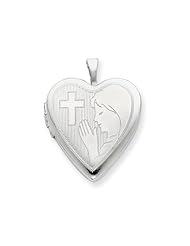 925 Sterling Silver 20mm Cross and Praying Woman Heart Locket - Chain Included