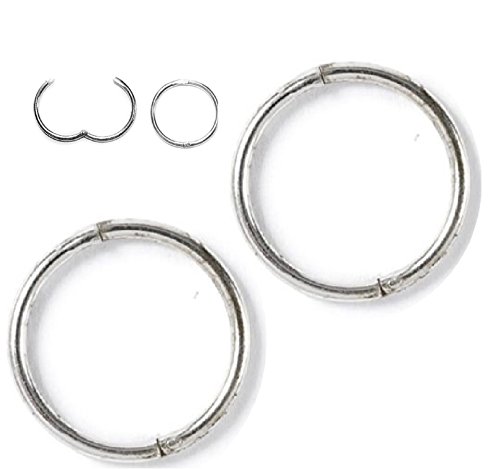 Solid Sterling SILVER Hinged Hoop Earrings,12mm,for men, women, or kids, for nose, ears,lips,brow
