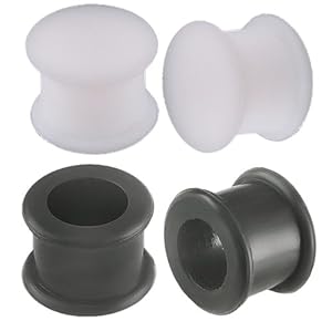 2 Pairs of 1/2 inch 12mm gauge White (Si03) and Black (Si01) Flexible Silicone Double Flared Flare Tunnels Ear Plugs Ring Earlets Kit Set CHGK - Ear Stretched Stretching Expanders Stretchers Lot - Pierced Jewellery Body Piercing Jewelry