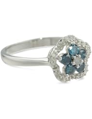 Sterling Silver Blue and White Diamond Flower Ring, (0.5 cttw, GH Color, I2-I3 Clarity)