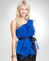 One Shoulder Silk Ruffle Top