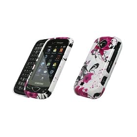 Premium White with Purple Flowers Design Snap-On Cover Hard Case Cell Phone Protector for Samsung Reality U820 [Accessory Export Brand Packaging]