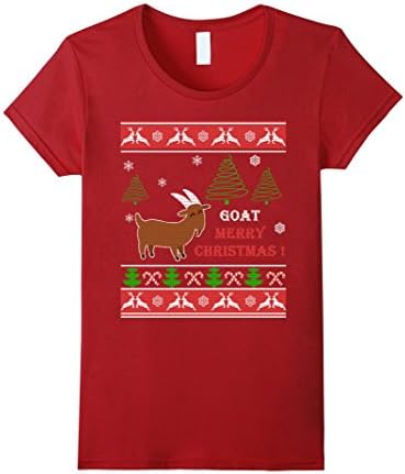 Women's Goat Lady T Shirt : Goat Merry christmas t shirt  Medium Cranberry