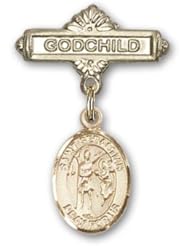14K Gold Baby Badge with St. Sebastian Charm and Godchild Badge Pin