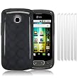 LG OPTIMUS ONE P500 GEL CASE / COVER / SKIN / SHELL - BLACK, WITH 6-IN-1 SCREEN PROTECTOR PACK PART OF THE QUBITS ACCESSORIES RANGE