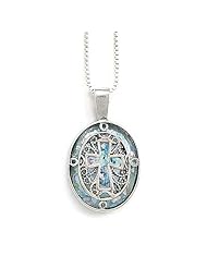 CleverSilvers 18 Inch Oval Ancient Roman Glass Cut Out Cross Necklace