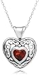 Sterling Silver Garnet Heart Pendant, 18"