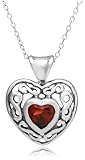 Sterling Silver Garnet Heart Pendant, 18