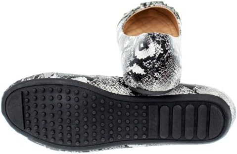 Womens Ballerina Ballet Flats, Padded Flat Shoes, Snakeskin Design 4 Colors (7.5, White)