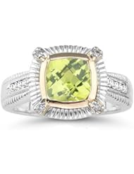 0.10 Cts Diamond & 1.53 Cts Peridot Ring in Silver & 14K Yellow Gold