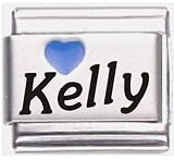 Kelly Dark Blue Heart Laser Name Italian Charm Link