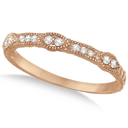 Pave Set Vintage Stacking Diamond Ring Band 14k Rose Gold (0.15ct)