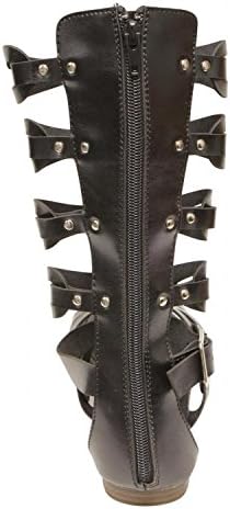 Bella Marie Glad-1K Kids gladiator buckled ankle strap zip closure knee PU sandal boots Black 4