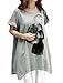 Allegra K Women Irregular Hem Portrait Print Loose Tunic Top XL Heather Grey