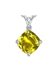 Original Star K (tm) Large 12mm Cushion Cut Simulated Yellow Sapphire Pendant in 925 Sterling Silver