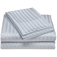 Elite Home Collection Wrinkle Resistant Woven Stripe 300-Thread Count 100-Percent Cotton Sateen Full Sheet Set, Light Blue