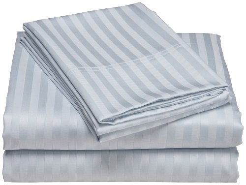 Wrinkle Resistant 300-Thread Count Woven Stripe Cotton Twin Sheet Set, Light Blue