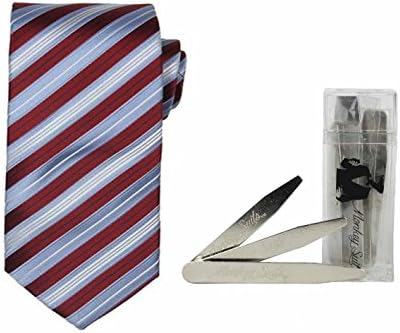 Men's Modlines Handmade Silk Tie and Monkey Suits Logo Magnetic Boxed Collar Stay Set- 18 Stays, 3 Sizes (3.5", Red/Blue Ice Stripe)