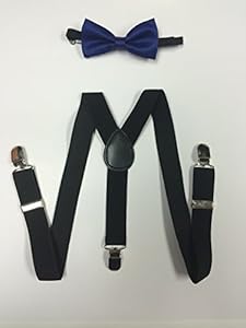 Toddler Baby Boys Girls Child Navy Blue Bow Tie Vintage Black Suspender Y Clips