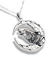 Howling Wolf Totem with Crescent Moon and Stars Sterling Silver Pendant with 24" Chain Necklace