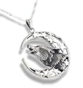 Howling Wolf Totem with Crescent Moon and Stars Sterling Silver Pendant with 20" Chain Necklace