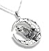Howling Wolf Totem with Crescent Moon and Stars Sterling Silver Pendant with 20