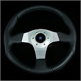Nardi Basic 350mm Steering Wheel - Black Leather w/ Brushed Silver Spokes
