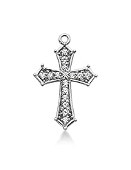 14K White Gold Round Diamond Share Prong Set Cross Pendant (1.24ct)