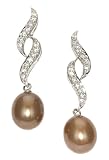 Sterling Silver Chocolate Freshwater Cultured Pearl Cubic Zirconia Drop Earrings