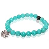 Turquoise Stretch Bracelet with Flower Charm & Black Rhinestone Bead Accent