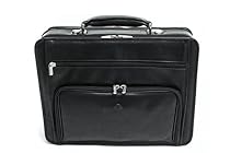 Tony Perotti Mens Italian Cow Leather [Personalized Initials Embossing] Double-Pocket Compartment Zip Around Leather Laptop Briefcase in Black
